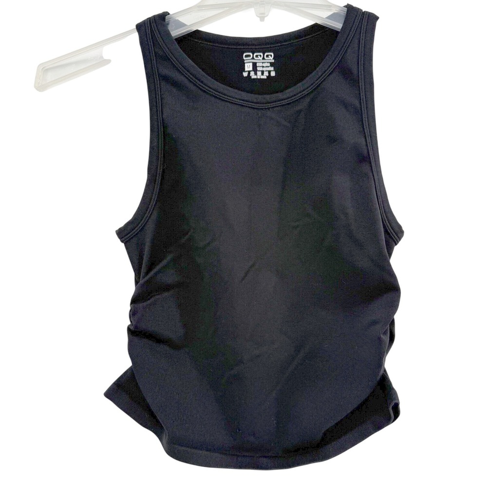 OQQ Black Ruched Athletic Tank Top Women's Size M Nylon Spandex Workout Gym